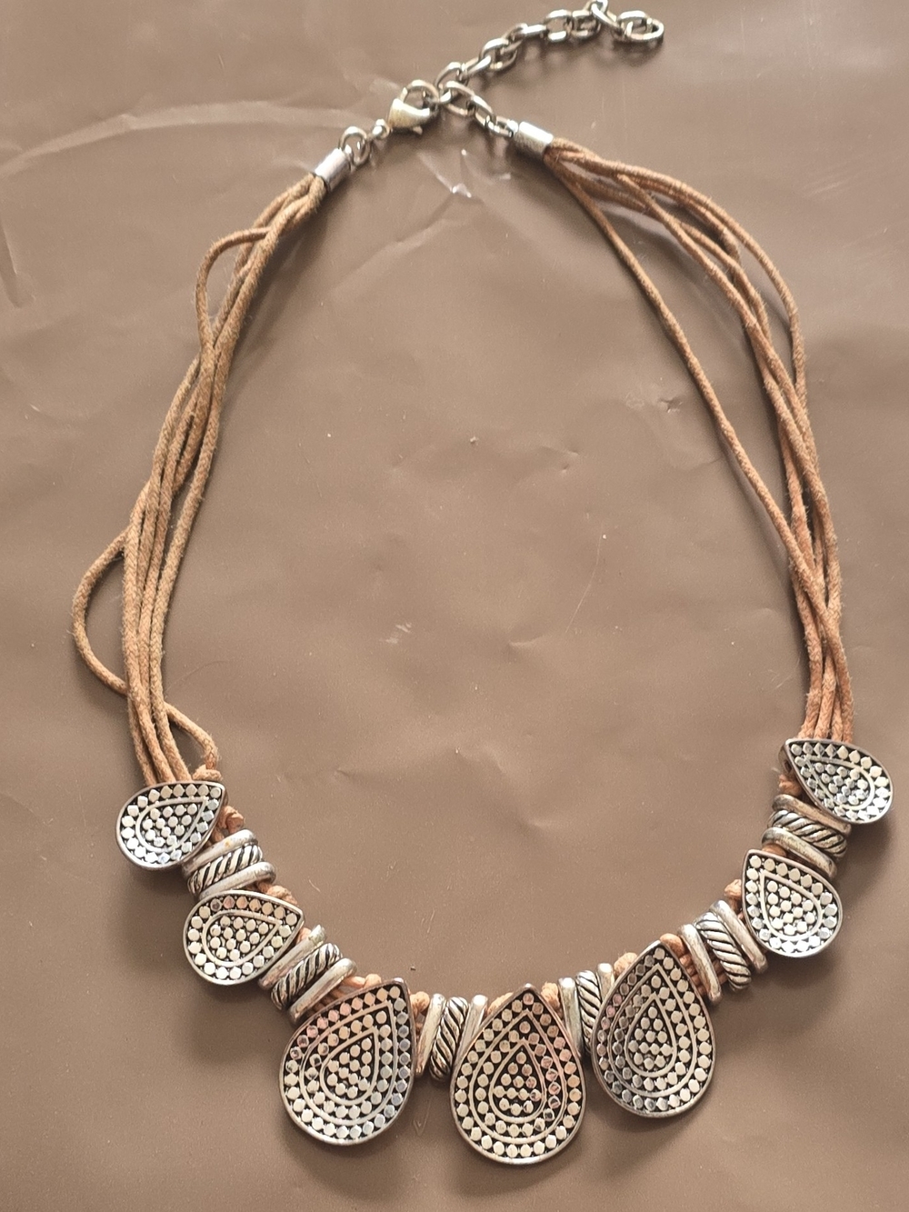 Boho Teardrop Pendant Necklace in Brown